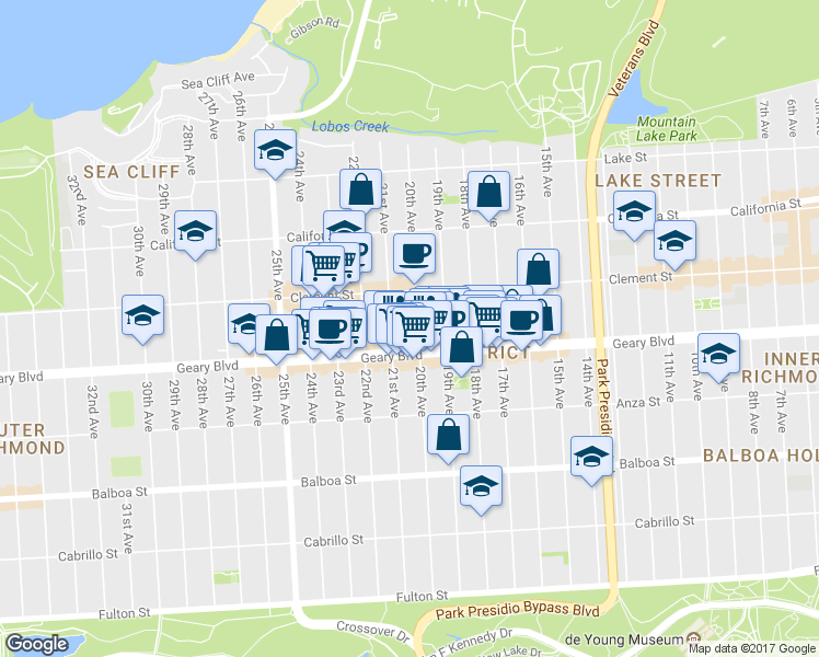 map of restaurants, bars, coffee shops, grocery stores, and more near 399 20th Avenue in San Francisco