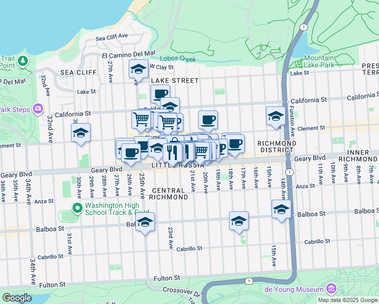 map of restaurants, bars, coffee shops, grocery stores, and more near in San Francisco