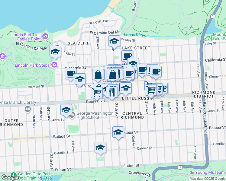 map of restaurants, bars, coffee shops, grocery stores, and more near 478 26th Avenue in San Francisco
