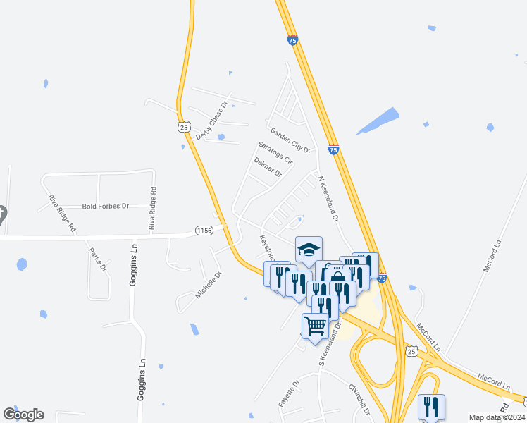 map of restaurants, bars, coffee shops, grocery stores, and more near 201 Keystone Drive in Richmond