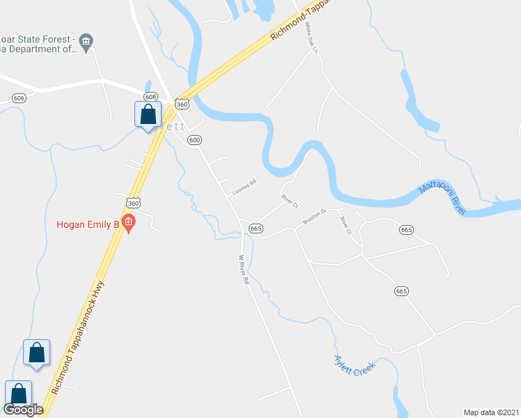 map of restaurants, bars, coffee shops, grocery stores, and more near 51 Braxton Drive in Aylett