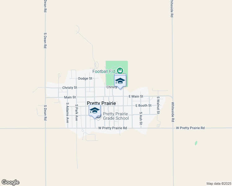 map of restaurants, bars, coffee shops, grocery stores, and more near 204 East Main Street in Pretty Prairie
