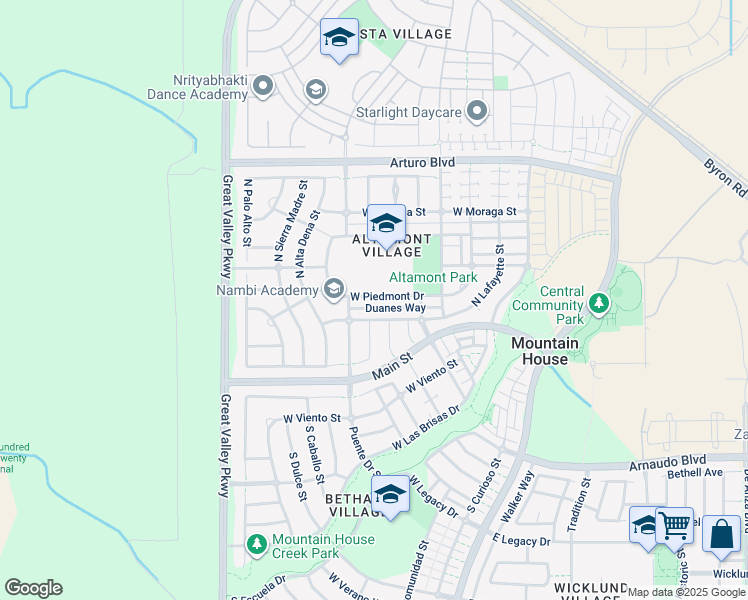 map of restaurants, bars, coffee shops, grocery stores, and more near 438 Piedmont Drive in Tracy