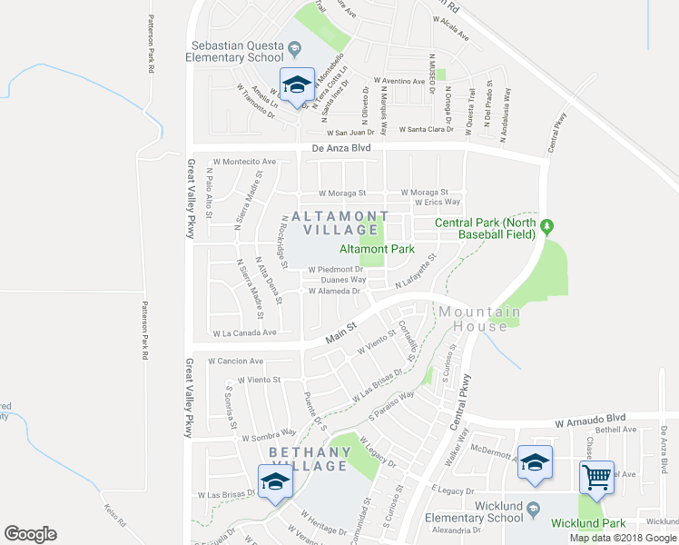 map of restaurants, bars, coffee shops, grocery stores, and more near 398 Piedmont Drive in Tracy
