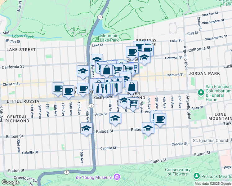 map of restaurants, bars, coffee shops, grocery stores, and more near in San Francisco