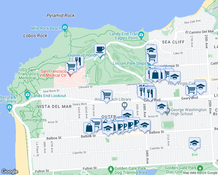 map of restaurants, bars, coffee shops, grocery stores, and more near 408 39th Avenue in San Francisco