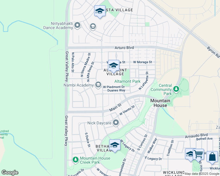 map of restaurants, bars, coffee shops, grocery stores, and more near 438 Piedmont Drive in Tracy