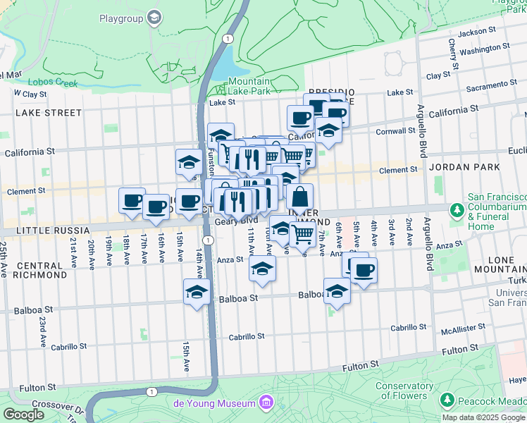 map of restaurants, bars, coffee shops, grocery stores, and more near in San Francisco