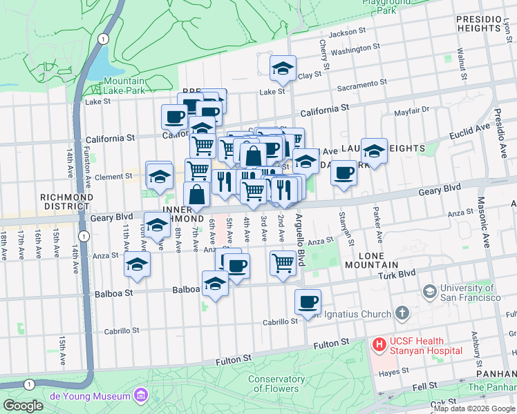 map of restaurants, bars, coffee shops, grocery stores, and more near in San Francisco