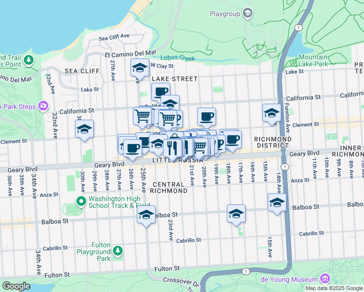 map of restaurants, bars, coffee shops, grocery stores, and more near in San Francisco