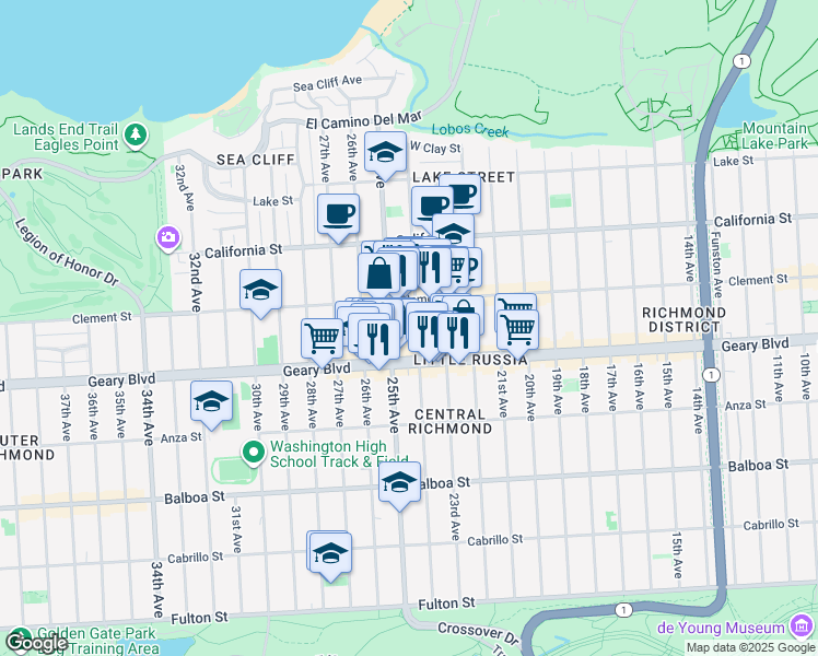 map of restaurants, bars, coffee shops, grocery stores, and more near in San Francisco