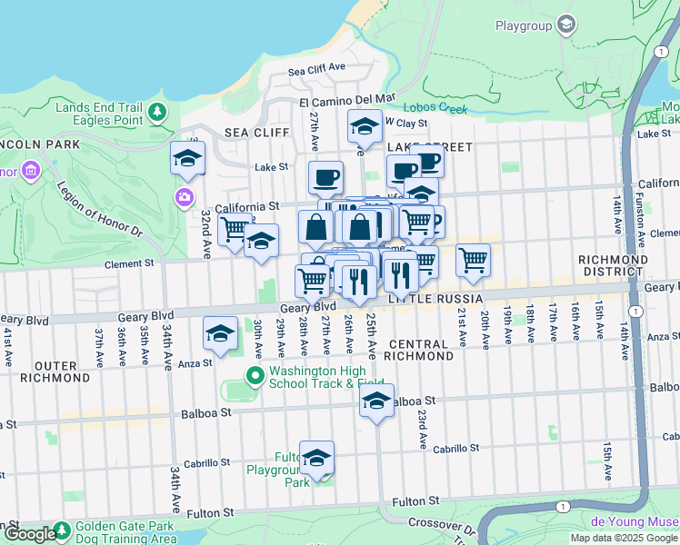 map of restaurants, bars, coffee shops, grocery stores, and more near 478 26th Avenue in San Francisco