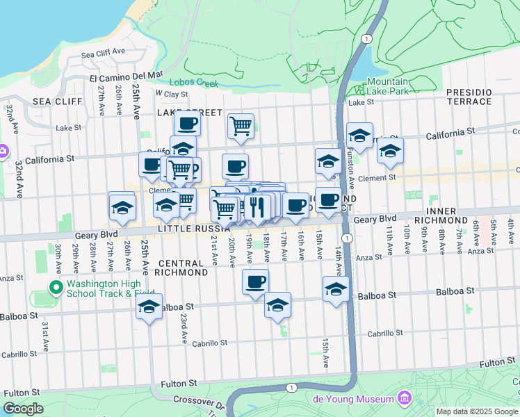 map of restaurants, bars, coffee shops, grocery stores, and more near in San Francisco