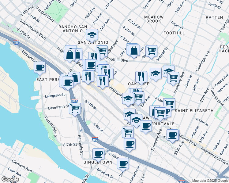 map of restaurants, bars, coffee shops, grocery stores, and more near 26 26th Avenue in Oakland