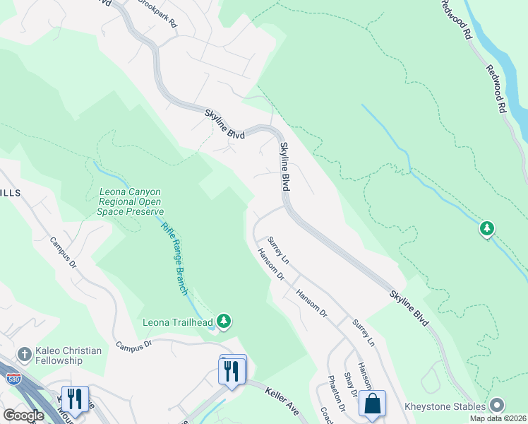 map of restaurants, bars, coffee shops, grocery stores, and more near 14 Avonoak Court in Oakland
