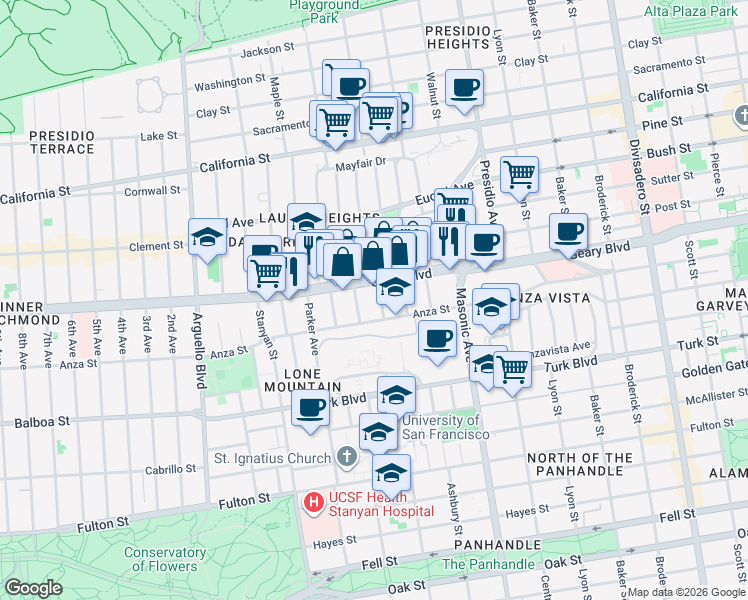 map of restaurants, bars, coffee shops, grocery stores, and more near in San Francisco
