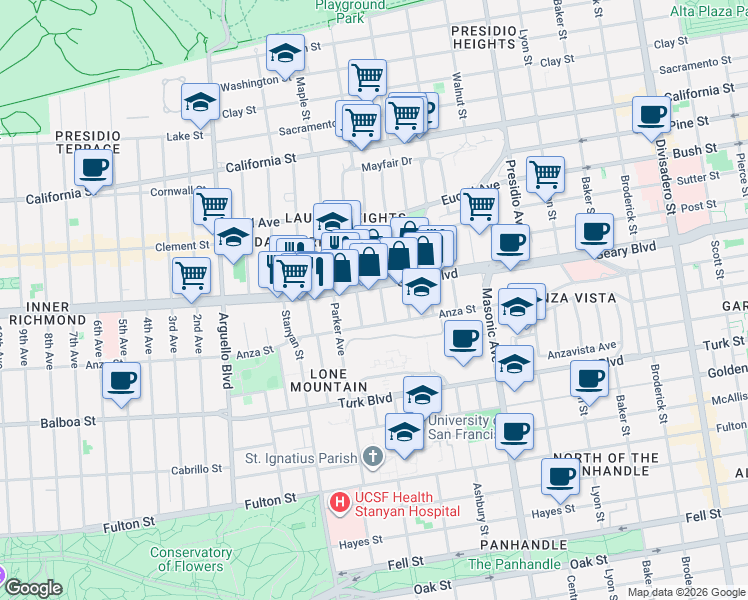 map of restaurants, bars, coffee shops, grocery stores, and more near in San Francisco