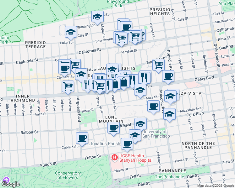 map of restaurants, bars, coffee shops, grocery stores, and more near in San Francisco