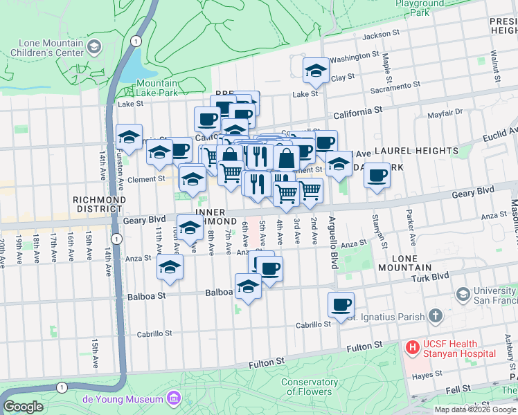 map of restaurants, bars, coffee shops, grocery stores, and more near in San Francisco