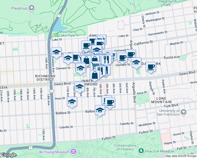 map of restaurants, bars, coffee shops, grocery stores, and more near 327 6th Avenue in San Francisco