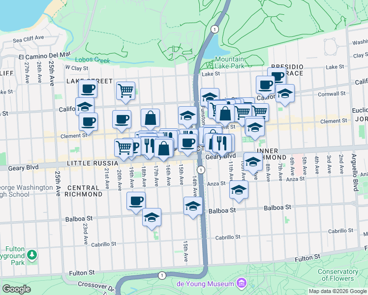 map of restaurants, bars, coffee shops, grocery stores, and more near 329 14th Avenue in San Francisco