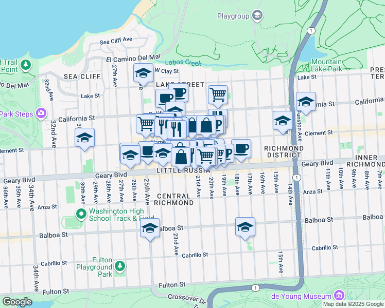 map of restaurants, bars, coffee shops, grocery stores, and more near in San Francisco
