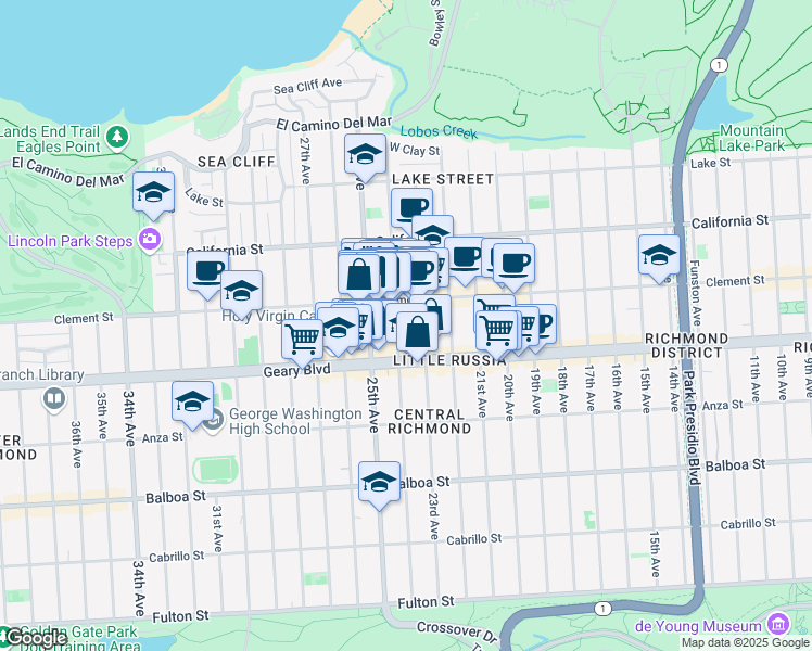 map of restaurants, bars, coffee shops, grocery stores, and more near in San Francisco