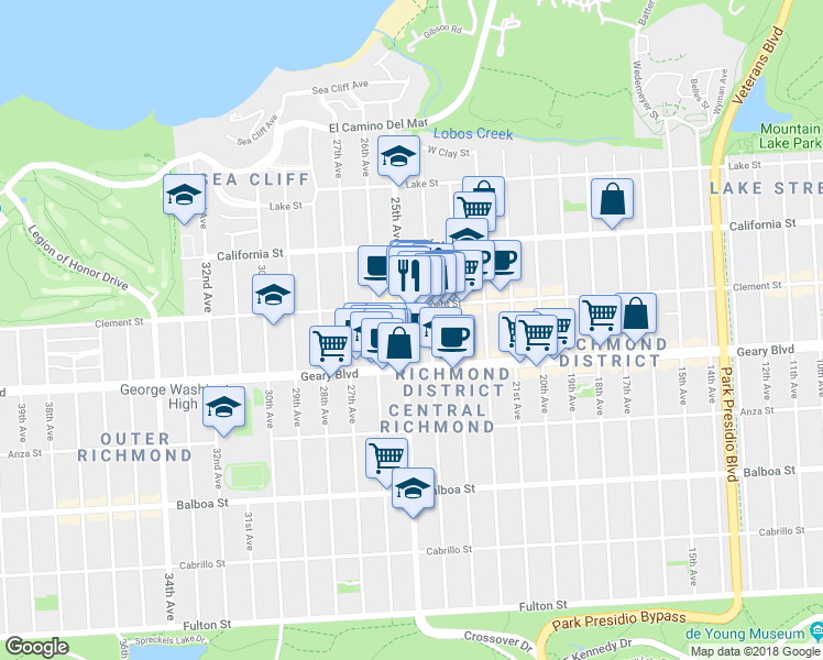 map of restaurants, bars, coffee shops, grocery stores, and more near in San Francisco