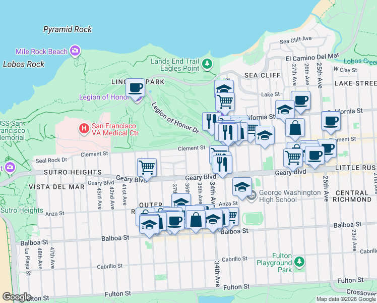 map of restaurants, bars, coffee shops, grocery stores, and more near in San Francisco