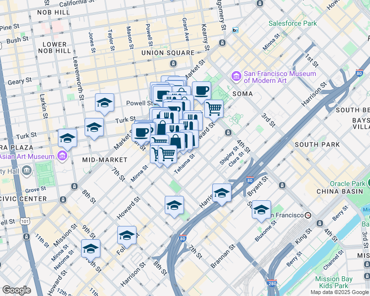 map of restaurants, bars, coffee shops, grocery stores, and more near in San Francisco