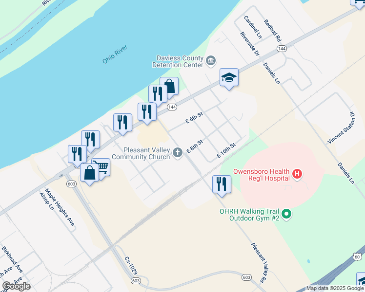 map of restaurants, bars, coffee shops, grocery stores, and more near 745 Pleasant Valley Road in Owensboro