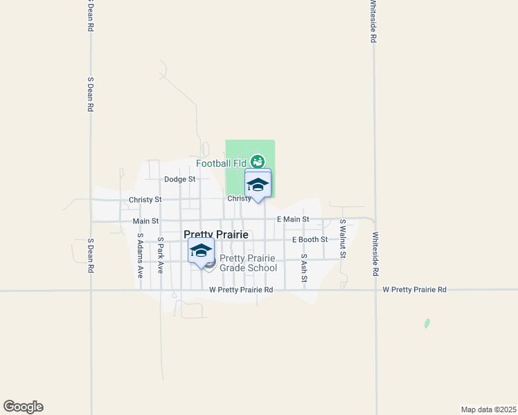 map of restaurants, bars, coffee shops, grocery stores, and more near 204 East Main Street in Pretty Prairie