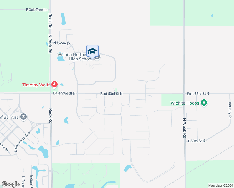 map of restaurants, bars, coffee shops, grocery stores, and more near 8801 East 53rd Street North in Bel Aire