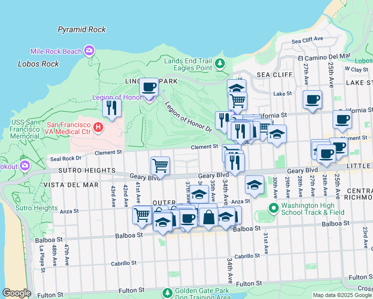 map of restaurants, bars, coffee shops, grocery stores, and more near in San Francisco
