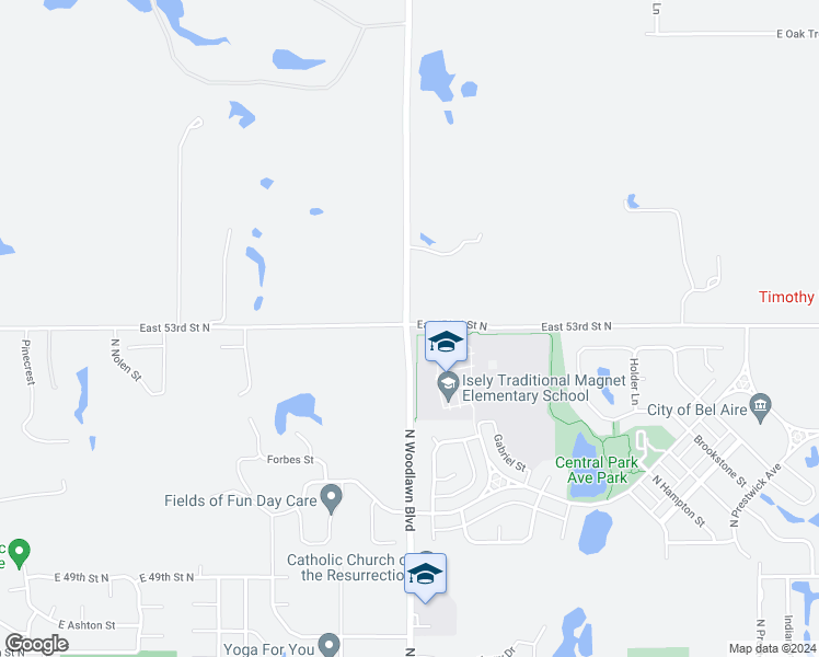 map of restaurants, bars, coffee shops, grocery stores, and more near North 63rd Street in Wichita