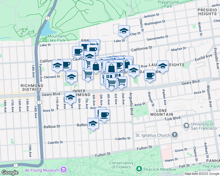 map of restaurants, bars, coffee shops, grocery stores, and more near 361 3rd Avenue in San Francisco