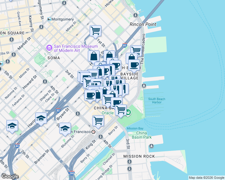 map of restaurants, bars, coffee shops, grocery stores, and more near in San Francisco