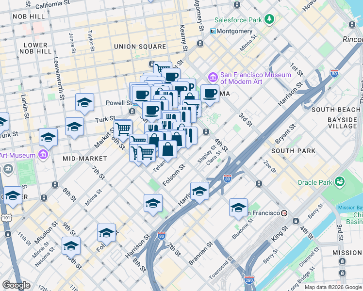 map of restaurants, bars, coffee shops, grocery stores, and more near in San Francisco