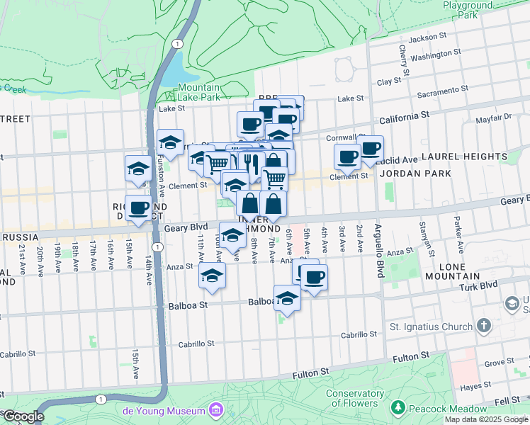 map of restaurants, bars, coffee shops, grocery stores, and more near 342 8th Avenue in San Francisco
