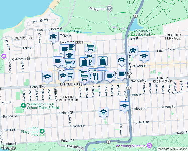 map of restaurants, bars, coffee shops, grocery stores, and more near in San Francisco