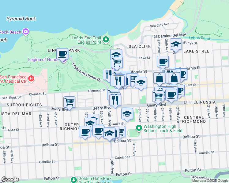 map of restaurants, bars, coffee shops, grocery stores, and more near in San Francisco