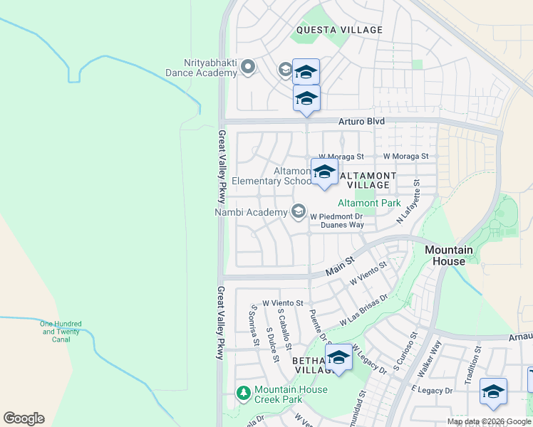 map of restaurants, bars, coffee shops, grocery stores, and more near 176 Sierra Madre Street in Mountain House