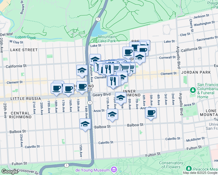 map of restaurants, bars, coffee shops, grocery stores, and more near 337 10th Avenue in San Francisco