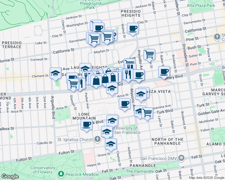 map of restaurants, bars, coffee shops, grocery stores, and more near in San Francisco
