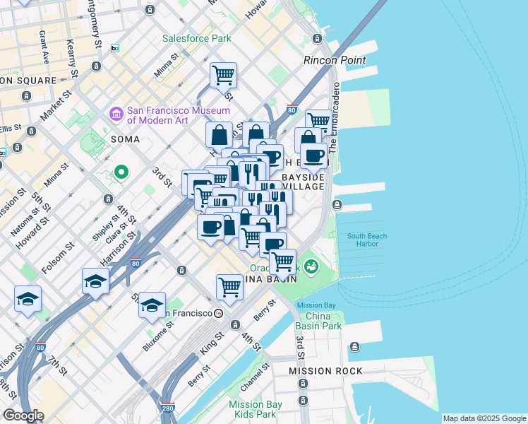 map of restaurants, bars, coffee shops, grocery stores, and more near in San Francisco