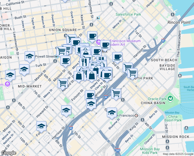 map of restaurants, bars, coffee shops, grocery stores, and more near 310 4th Street in San Francisco