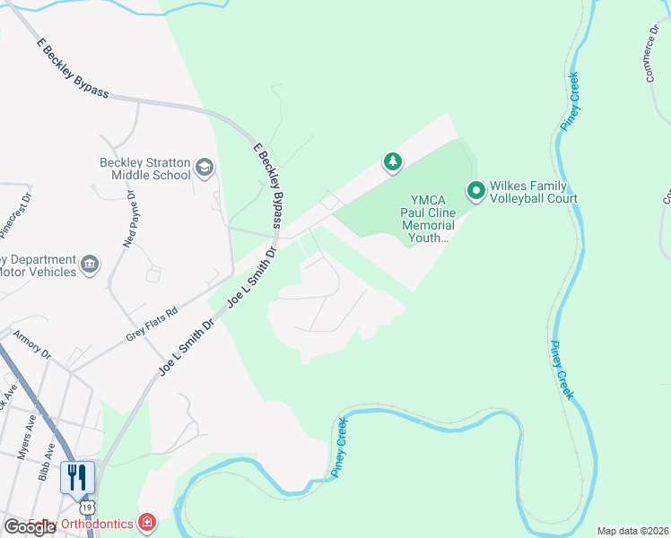 map of restaurants, bars, coffee shops, grocery stores, and more near 100-108 Timberland Road in Beckley