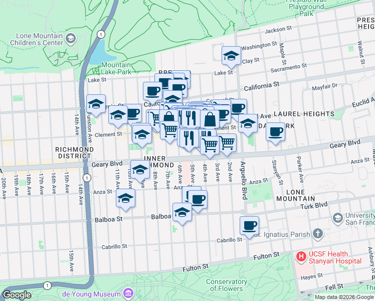 map of restaurants, bars, coffee shops, grocery stores, and more near in San Francisco