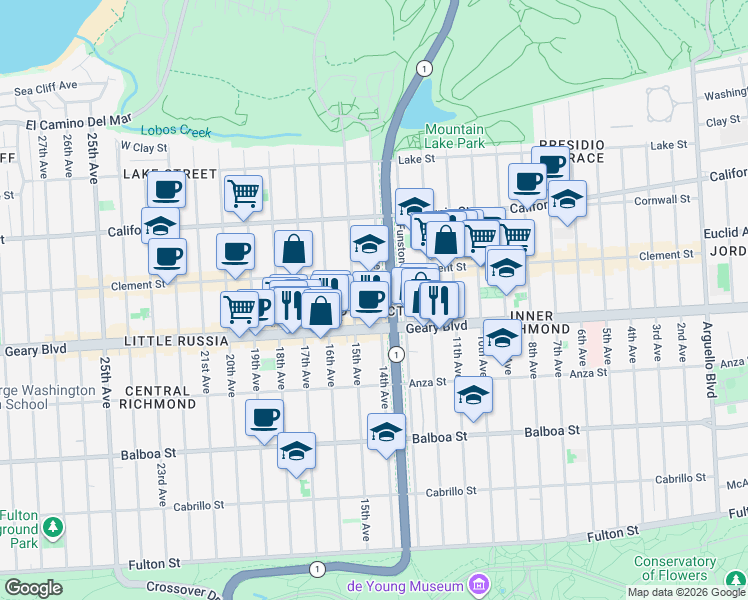 map of restaurants, bars, coffee shops, grocery stores, and more near 329 14th Avenue in San Francisco