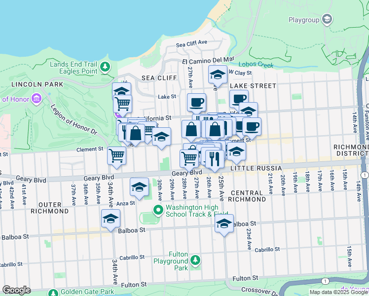 map of restaurants, bars, coffee shops, grocery stores, and more near in San Francisco